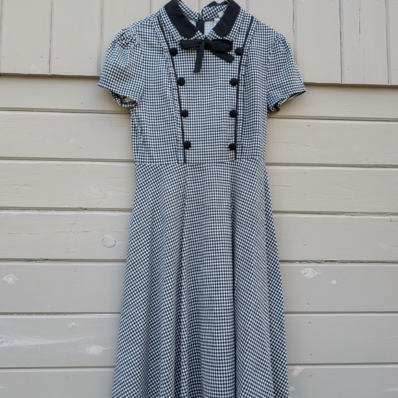 Dresses & Skirts - Black and White Gingham Dress with Bow And Buttons